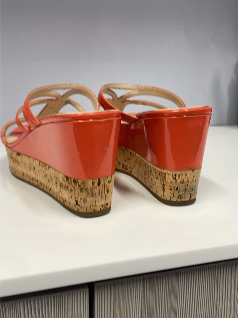PRADA woman’s Orange Patent Leather Multi-Strap Slide Mules size 10/40 - Picture 5 of 8